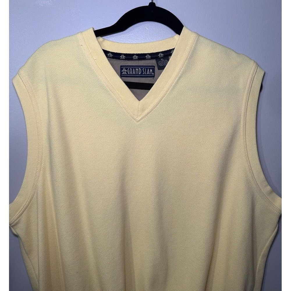 Grand Slam Penguin Mens XL Large Sleeveless Yellow V Neck Vest Golf